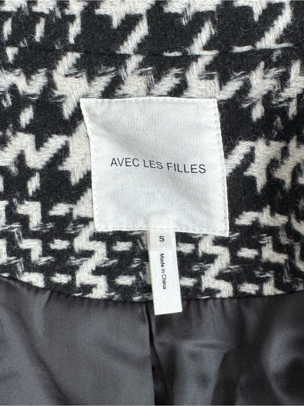 🔹 Avec Les Filles Black & White Houndstooth Wool Blend Coat | Size S - Picture 4 of 6